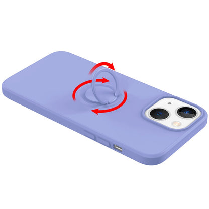 For iPhone 14 Plus 6.7 inch Easy Grip Ring Kickstand Liquid Silicone Phone Case Protective Back Cover with Wrist Strap