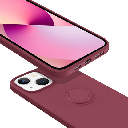 For iPhone 14 Plus 6.7 inch Easy Grip Ring Kickstand Liquid Silicone Phone Case Protective Back Cover with Wrist Strap