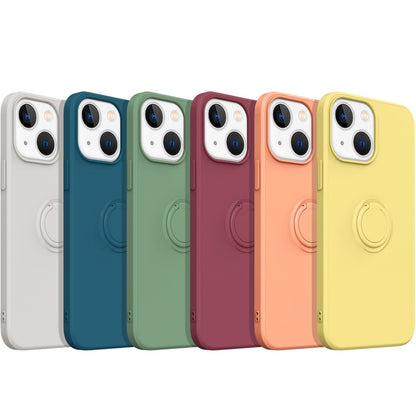 For iPhone 14 Plus 6.7 inch Easy Grip Ring Kickstand Liquid Silicone Phone Case Protective Back Cover with Wrist Strap