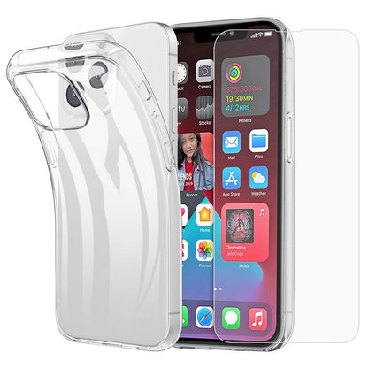 For iPhone 14 Pro Max 6.7 inch 2.5D Arc Edge Tempered Glass Screen Protector+TPU Anti-scratch Cell Phone Covering Shell