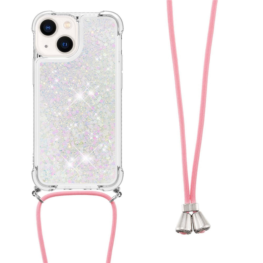 For iPhone 14 TPU Case Quicksand Design Phone Cover with Lanyard