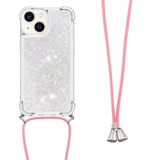 For iPhone 14 TPU Case Quicksand Design Phone Cover with Lanyard