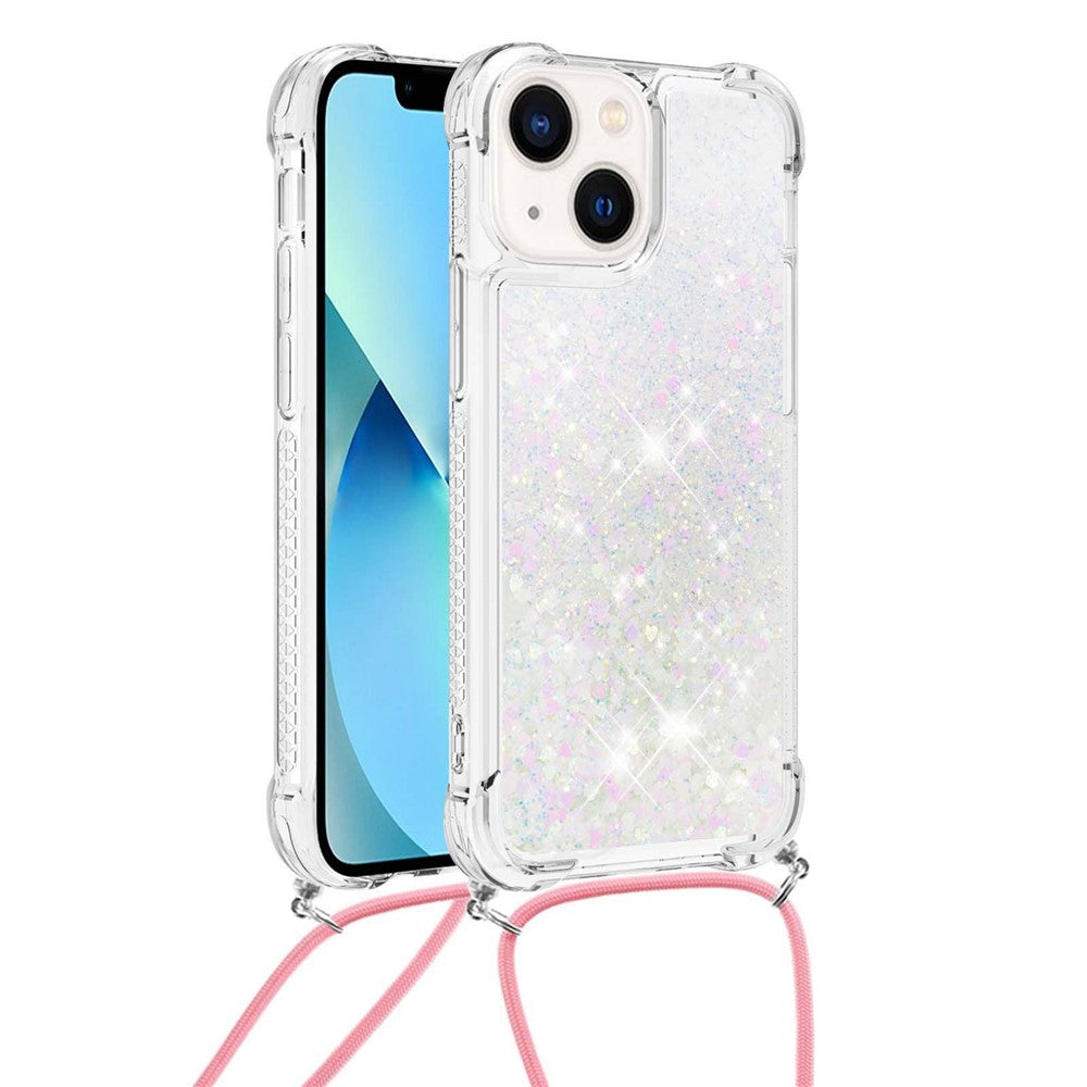 For iPhone 14 TPU Case Quicksand Design Phone Cover with Lanyard