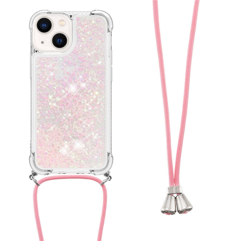 For iPhone 14 TPU Case Quicksand Design Phone Cover with Lanyard