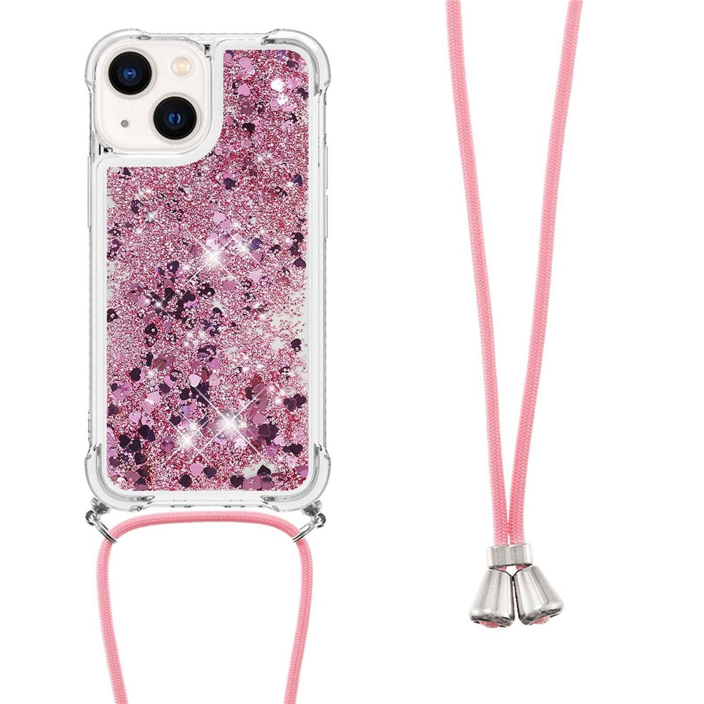 For iPhone 14 TPU Case Quicksand Design Phone Cover with Lanyard