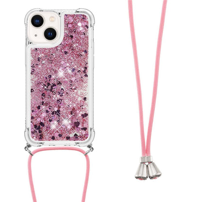 For iPhone 14 TPU Case Quicksand Design Phone Cover with Lanyard