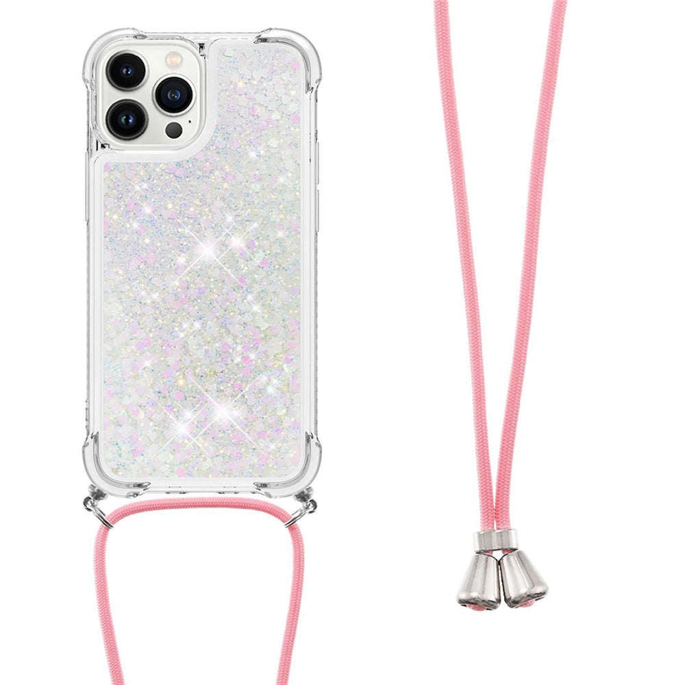For iPhone 14 Pro Max TPU Case Quicksand Design Phone Cover with Lanyard