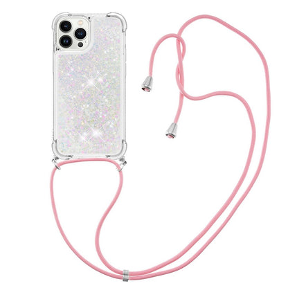 For iPhone 14 Pro Max TPU Case Quicksand Design Phone Cover with Lanyard