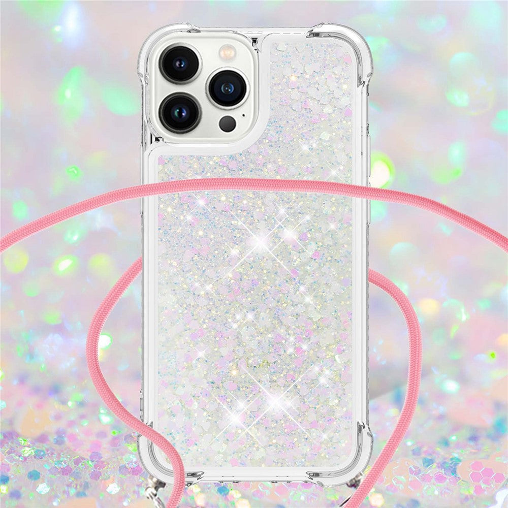 For iPhone 14 Pro Max TPU Case Quicksand Design Phone Cover with Lanyard