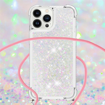 For iPhone 14 Pro Max TPU Case Quicksand Design Phone Cover with Lanyard