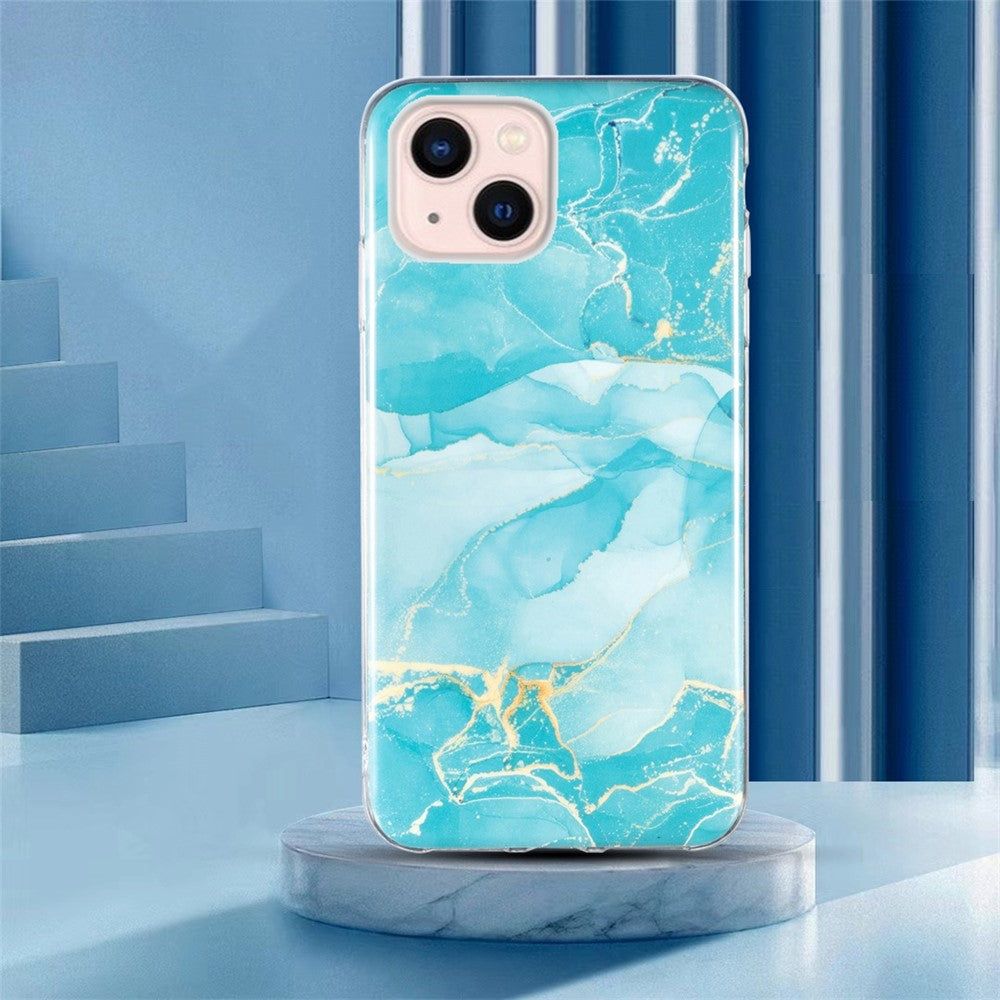 Soft TPU Case for iPhone 14 Plus 6.7 inch, IMD Marble Pattern Shockproof Anti-fall Mobile Phone Shell