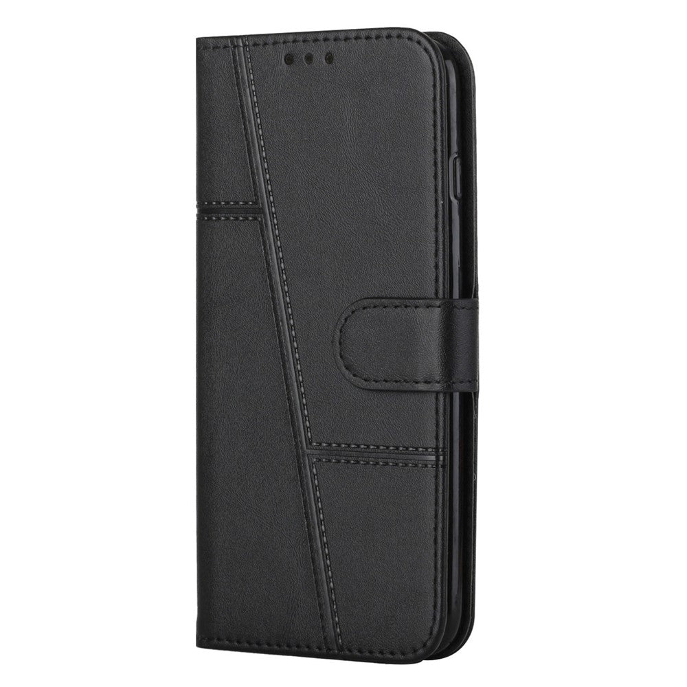 For iPhone 14 Pro Max 6.7 inch Stand Wallet Stitching Phone Cover PU Leather + TPU Protective Case with Strap