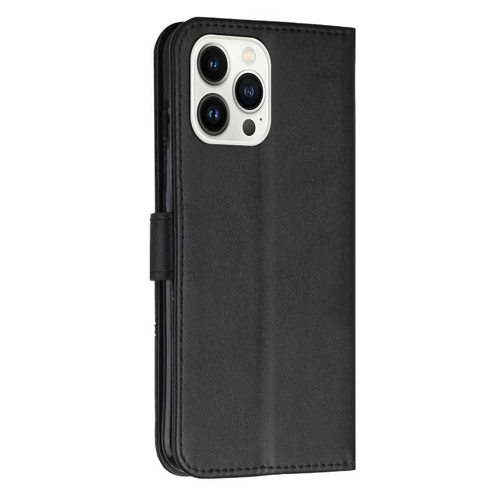 For iPhone 14 Pro Max 6.7 inch Stand Wallet Stitching Phone Cover PU Leather + TPU Protective Case with Strap