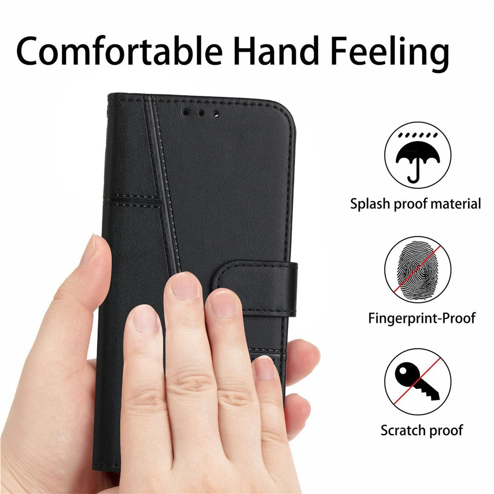 For iPhone 14 Pro Max 6.7 inch Stand Wallet Stitching Phone Cover PU Leather + TPU Protective Case with Strap