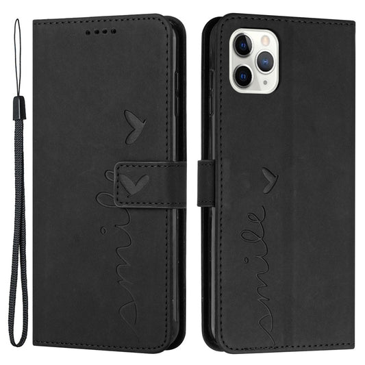 For iPhone 14 Pro Max 6.7 inch Skin-touch Feeling PU Leather Case Stand Wallet Heart Shape Imprinted Phone Cover with Strap
