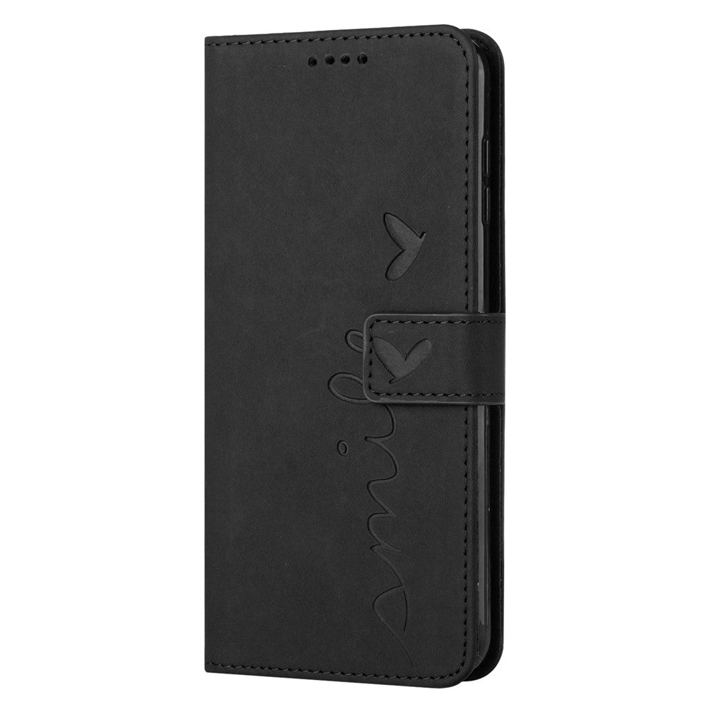 For iPhone 14 Pro Max 6.7 inch Skin-touch Feeling PU Leather Case Stand Wallet Heart Shape Imprinted Phone Cover with Strap