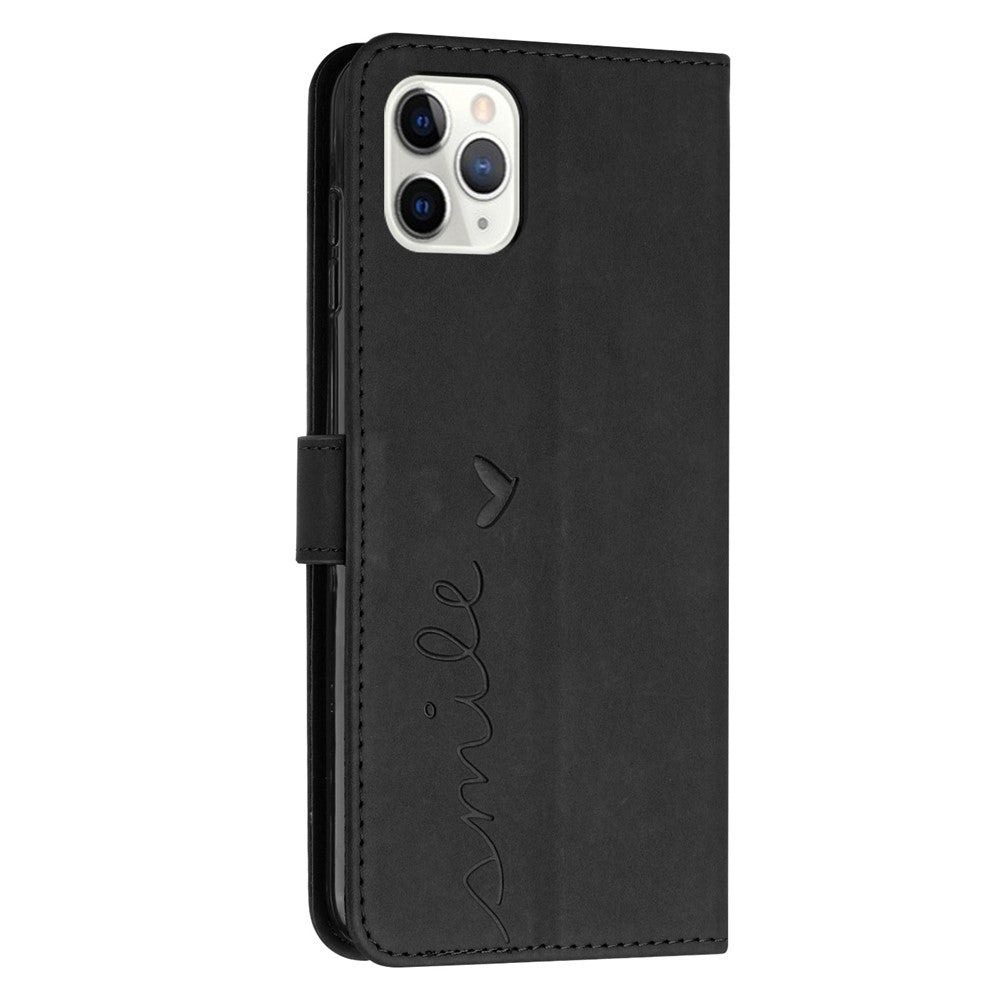 For iPhone 14 Pro Max 6.7 inch Skin-touch Feeling PU Leather Case Stand Wallet Heart Shape Imprinted Phone Cover with Strap