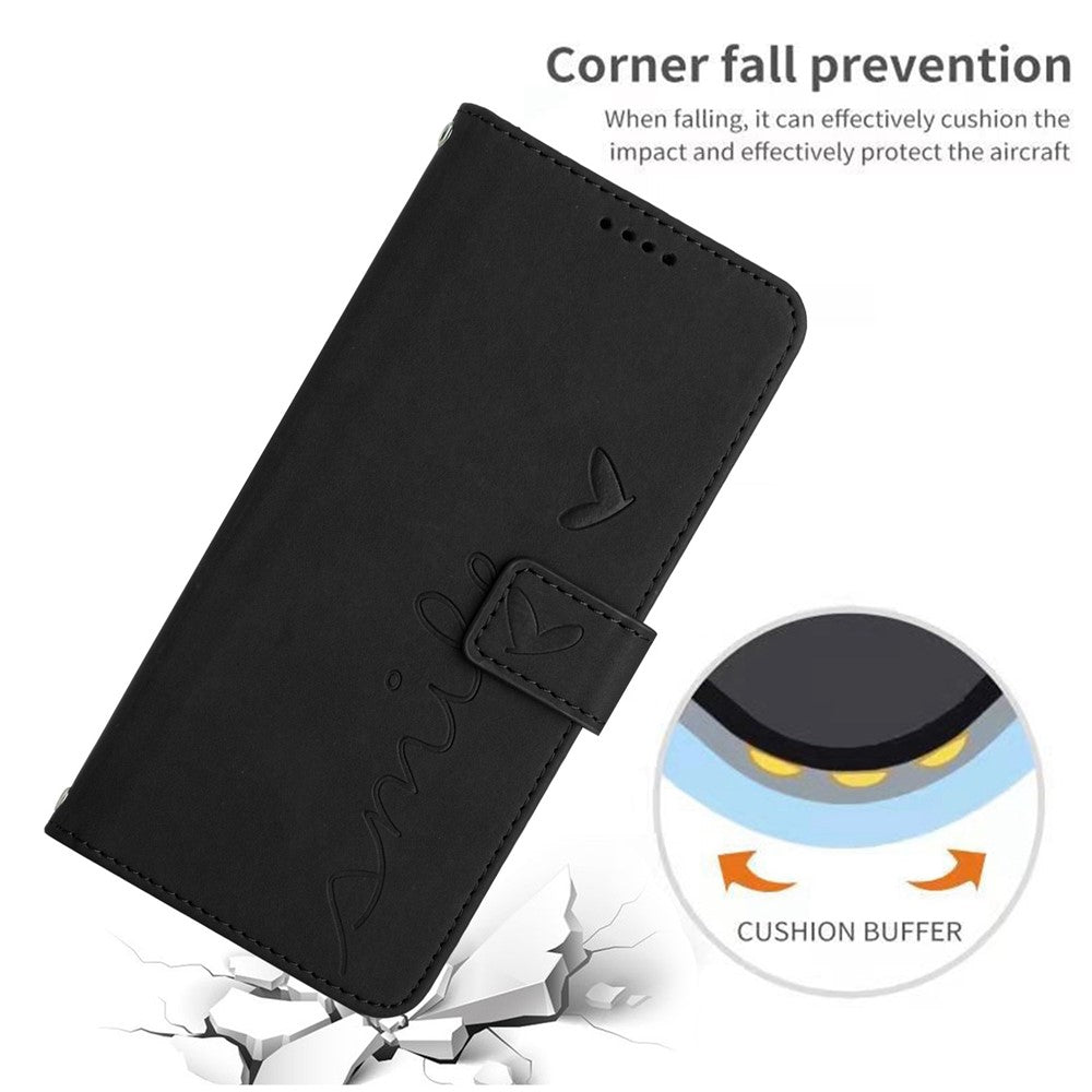For iPhone 14 Pro Max 6.7 inch Skin-touch Feeling PU Leather Case Stand Wallet Heart Shape Imprinted Phone Cover with Strap
