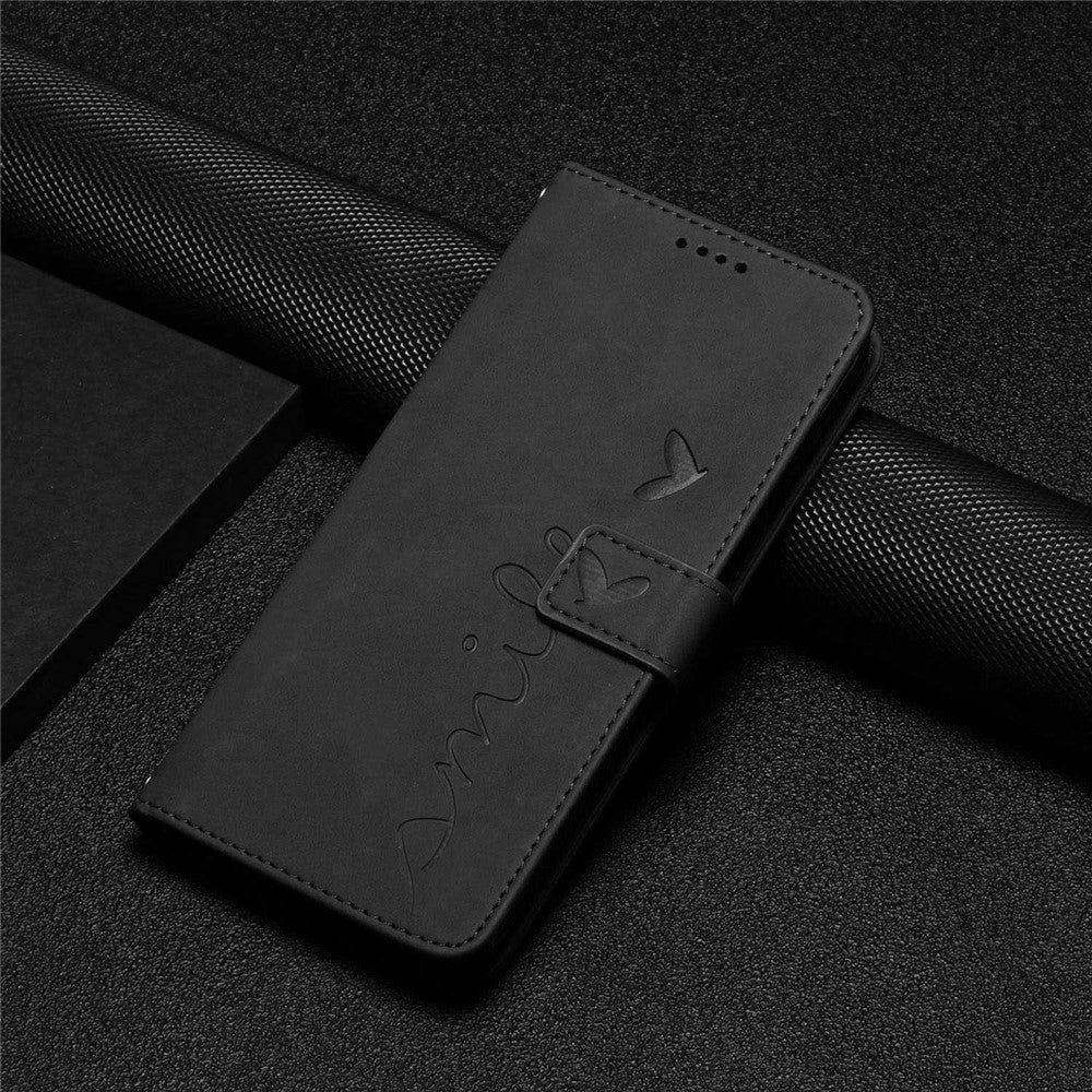 For iPhone 14 Pro Max 6.7 inch Skin-touch Feeling PU Leather Case Stand Wallet Heart Shape Imprinted Phone Cover with Strap