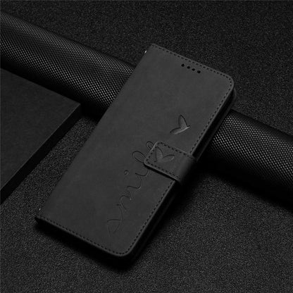 For iPhone 14 Pro Max 6.7 inch Skin-touch Feeling PU Leather Case Stand Wallet Heart Shape Imprinted Phone Cover with Strap