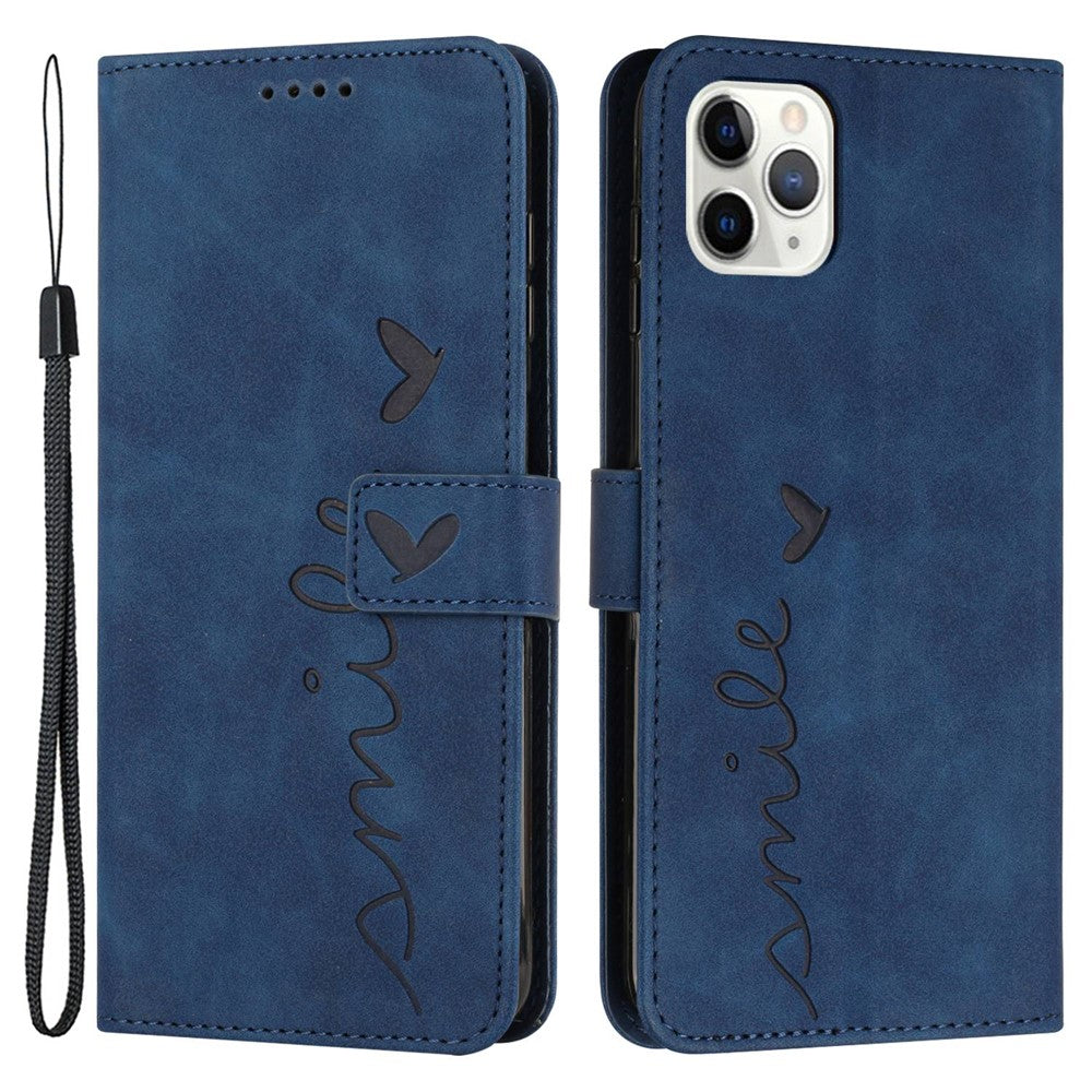 For iPhone 14 Pro Max 6.7 inch Skin-touch Feeling PU Leather Case Stand Wallet Heart Shape Imprinted Phone Cover with Strap