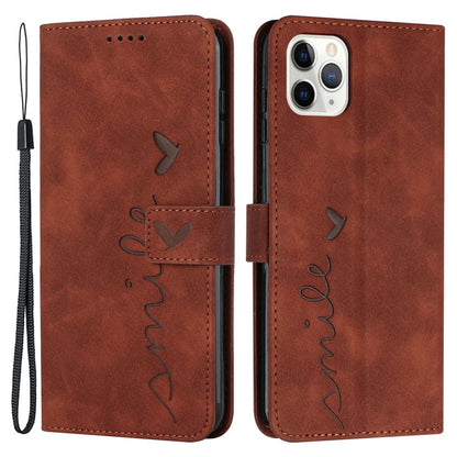 For iPhone 14 Pro Max 6.7 inch Skin-touch Feeling PU Leather Case Stand Wallet Heart Shape Imprinted Phone Cover with Strap