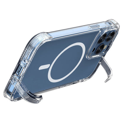 For iPhone 14 Pro Max 6.7 inch Anti-scratch Plastic TPU Phone Case Clear Concealed Kickstand Phone Shell Compatible with MagSafe
