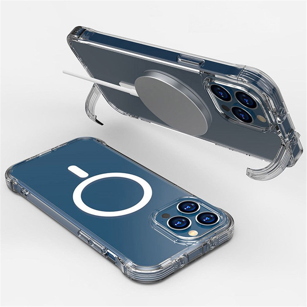 For iPhone 14 Pro Max 6.7 inch Anti-scratch Plastic TPU Phone Case Clear Concealed Kickstand Phone Shell Compatible with MagSafe