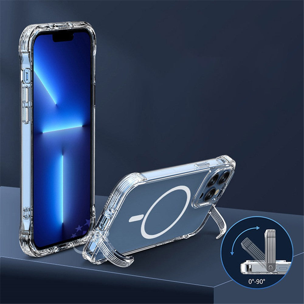 For iPhone 14 Pro Max 6.7 inch Anti-scratch Plastic TPU Phone Case Clear Concealed Kickstand Phone Shell Compatible with MagSafe