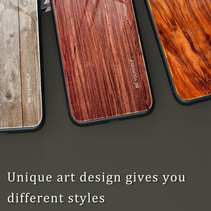 For iPhone 14 Pro Max 6.7 inch Wood Texture Slim Phone Case Tempered Glass Back TPU Frame Protective Cover