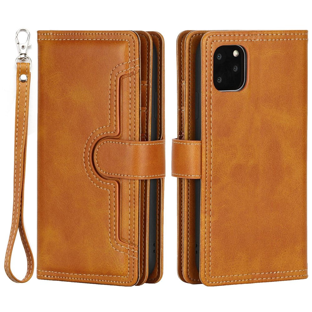 For iPhone 14 Plus 6.7 inch Magnetic Split Leather Case Multiple Card Slots Wallet Full Protective Folio Stand Cover with Hand Strap