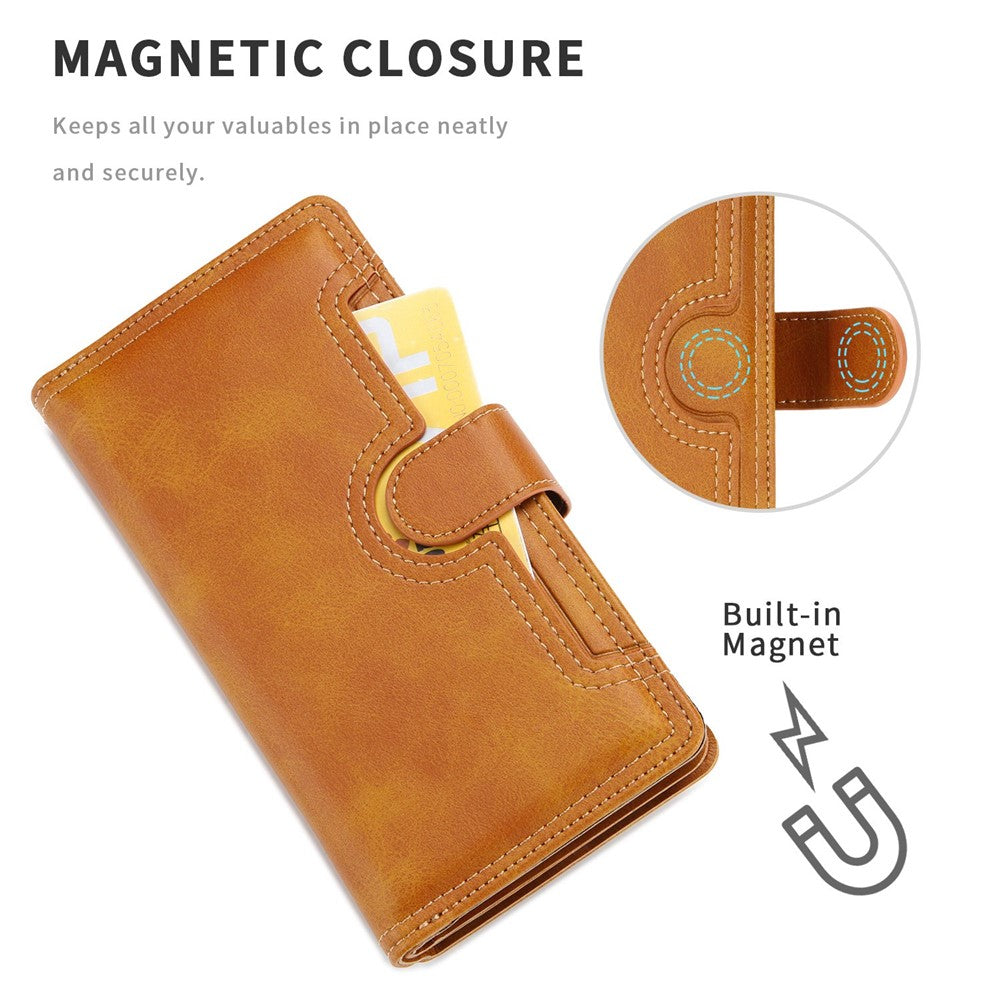 For iPhone 14 Plus 6.7 inch Magnetic Split Leather Case Multiple Card Slots Wallet Full Protective Folio Stand Cover with Hand Strap