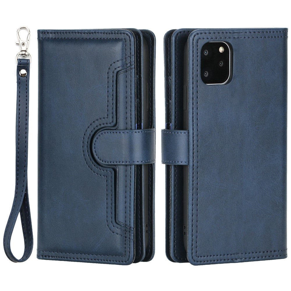 For iPhone 14 Plus 6.7 inch Magnetic Split Leather Case Multiple Card Slots Wallet Full Protective Folio Stand Cover with Hand Strap