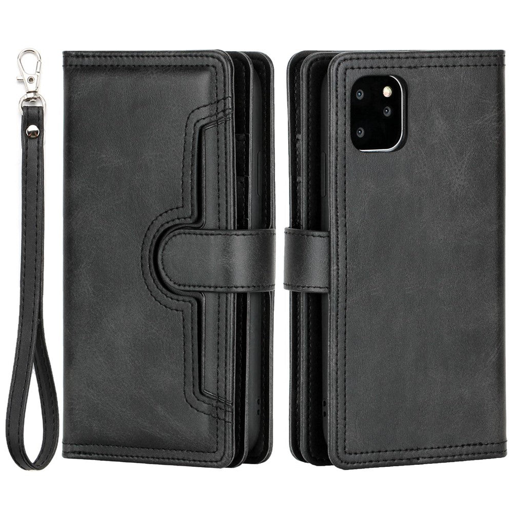 For iPhone 14 Plus 6.7 inch Magnetic Split Leather Case Multiple Card Slots Wallet Full Protective Folio Stand Cover with Hand Strap