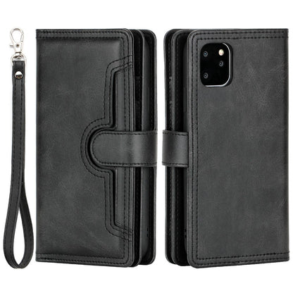 For iPhone 14 Plus 6.7 inch Magnetic Split Leather Case Multiple Card Slots Wallet Full Protective Folio Stand Cover with Hand Strap