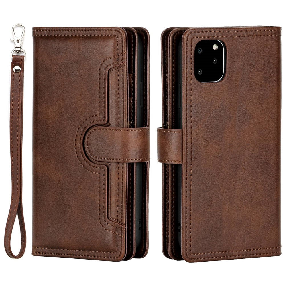 For iPhone 14 Plus 6.7 inch Magnetic Split Leather Case Multiple Card Slots Wallet Full Protective Folio Stand Cover with Hand Strap