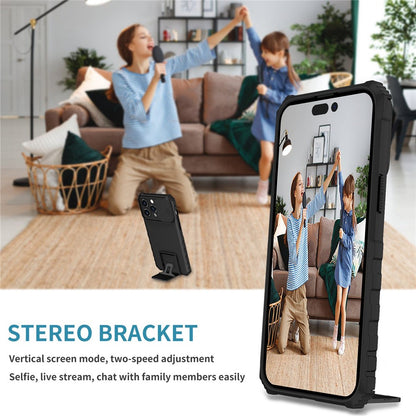 For iPhone 14 Pro Max 6.7 inch Slide Camera Protection Cell Phone Shell Kickstand PC + TPU Hybrid Cover Phone Case