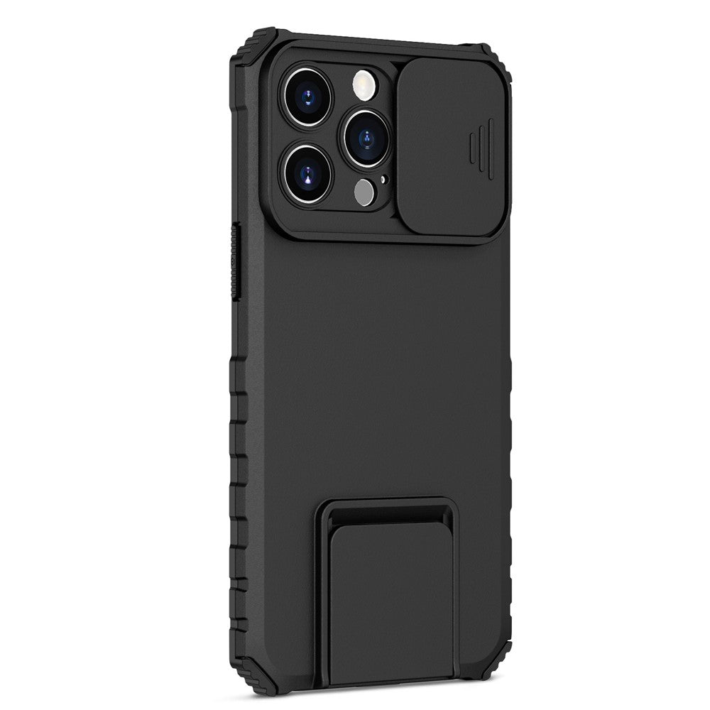 For iPhone 14 Pro Max 6.7 inch Slide Camera Protection Cell Phone Shell Kickstand PC + TPU Hybrid Cover Phone Case