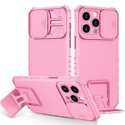For iPhone 14 Pro Max 6.7 inch Slide Camera Protection Cell Phone Shell Kickstand PC + TPU Hybrid Cover Phone Case