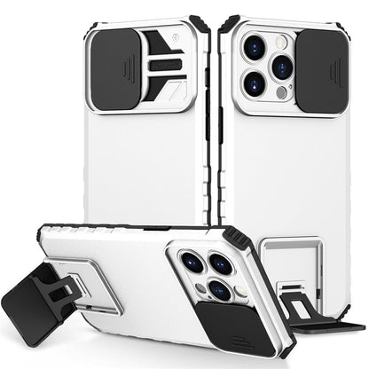 For iPhone 14 Pro Max 6.7 inch Slide Camera Protection Cell Phone Shell Kickstand PC + TPU Hybrid Cover Phone Case