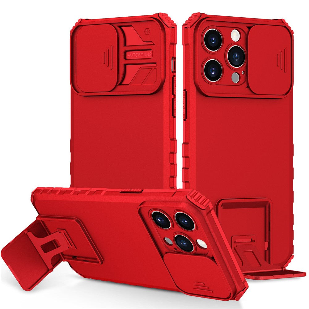 For iPhone 14 Pro Max 6.7 inch Slide Camera Protection Cell Phone Shell Kickstand PC + TPU Hybrid Cover Phone Case