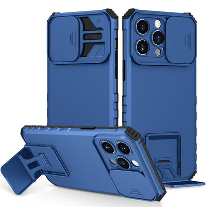 For iPhone 14 Pro Max 6.7 inch Slide Camera Protection Cell Phone Shell Kickstand PC + TPU Hybrid Cover Phone Case