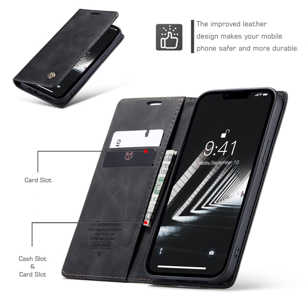 CASEME 013 Series for iPhone 14 Plus 6.7 inch  Shockproof Flip Case Anti-wear PU Leather Wallet Cover Stand Magnetic Auto-absorbed Shell
