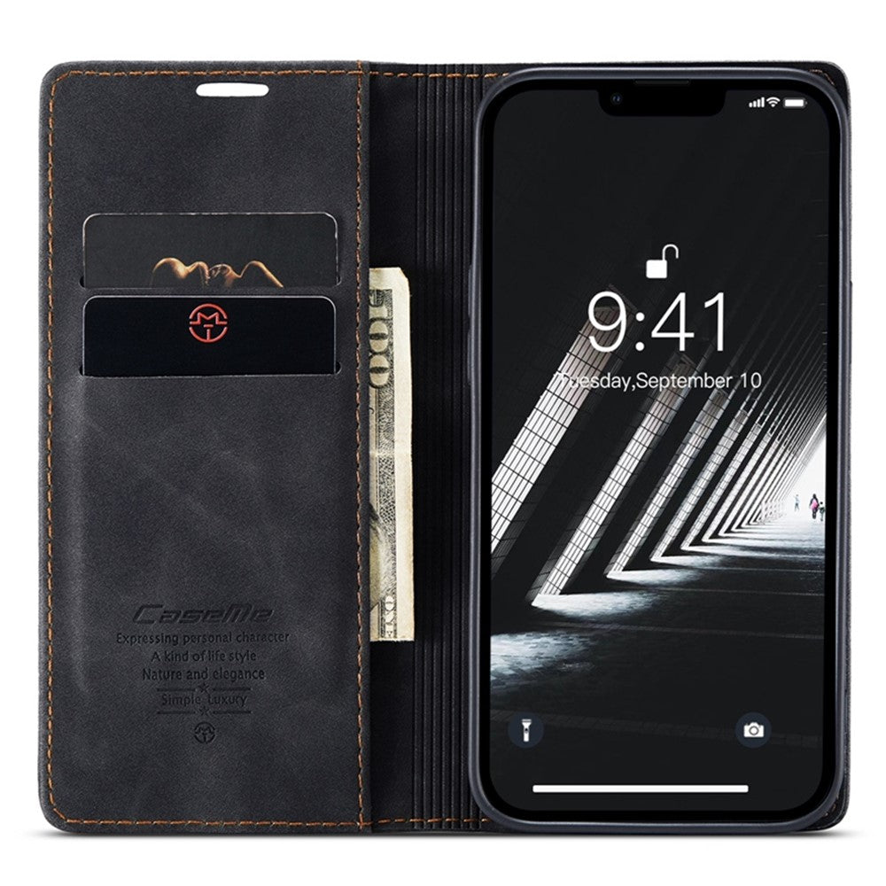 CASEME 013 Series for iPhone 14 Plus 6.7 inch  Shockproof Flip Case Anti-wear PU Leather Wallet Cover Stand Magnetic Auto-absorbed Shell