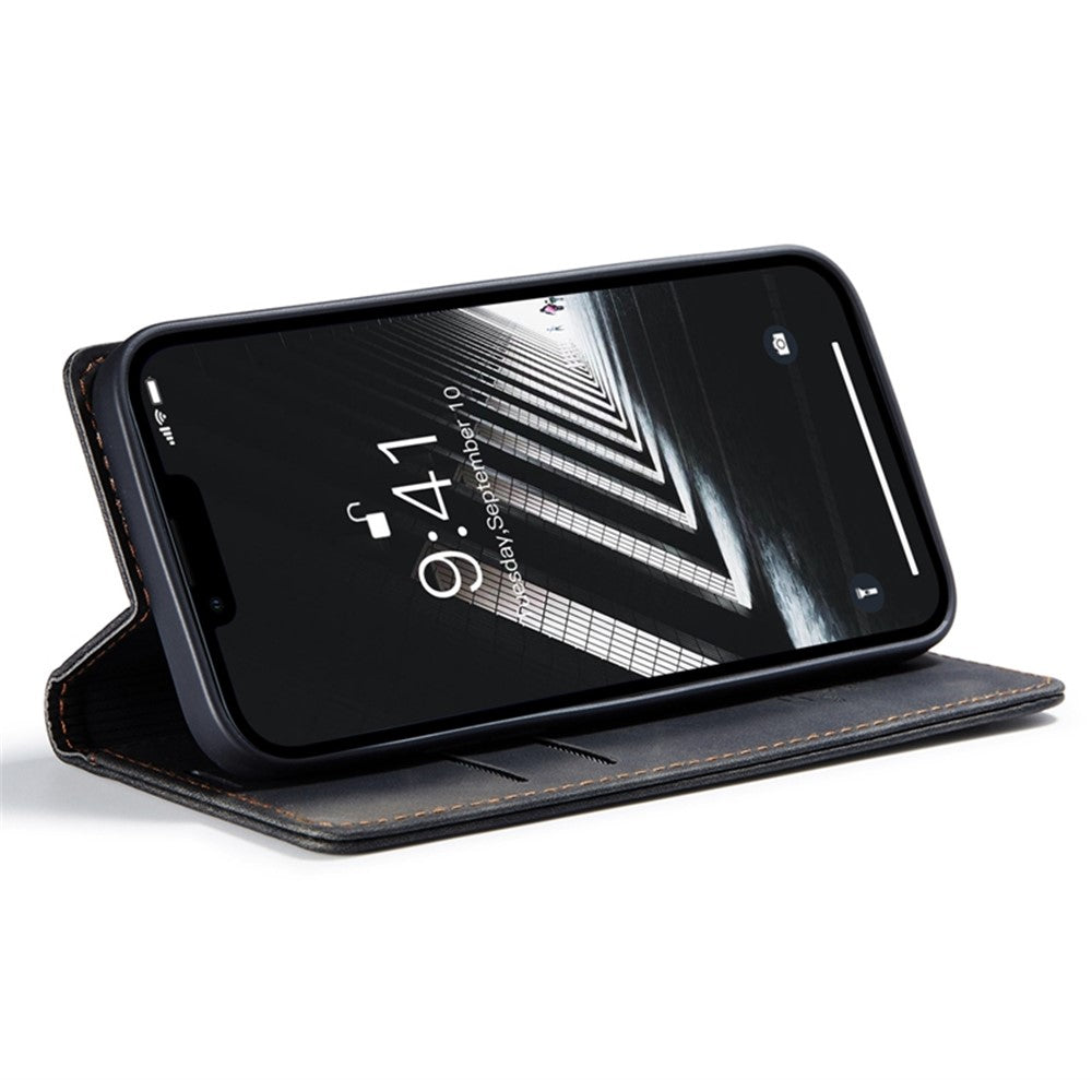 CASEME 013 Series for iPhone 14 Plus 6.7 inch  Shockproof Flip Case Anti-wear PU Leather Wallet Cover Stand Magnetic Auto-absorbed Shell