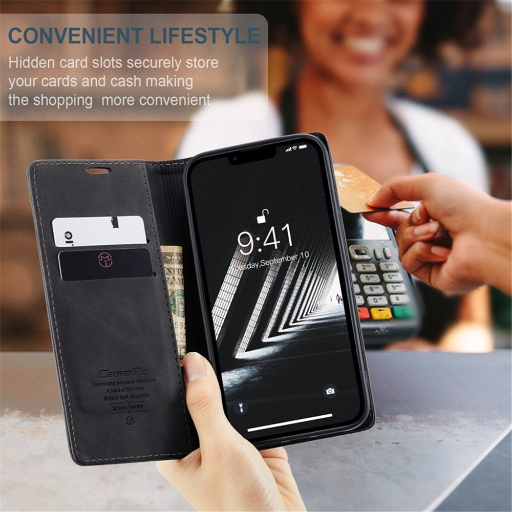 CASEME 013 Series for iPhone 14 Plus 6.7 inch  Shockproof Flip Case Anti-wear PU Leather Wallet Cover Stand Magnetic Auto-absorbed Shell