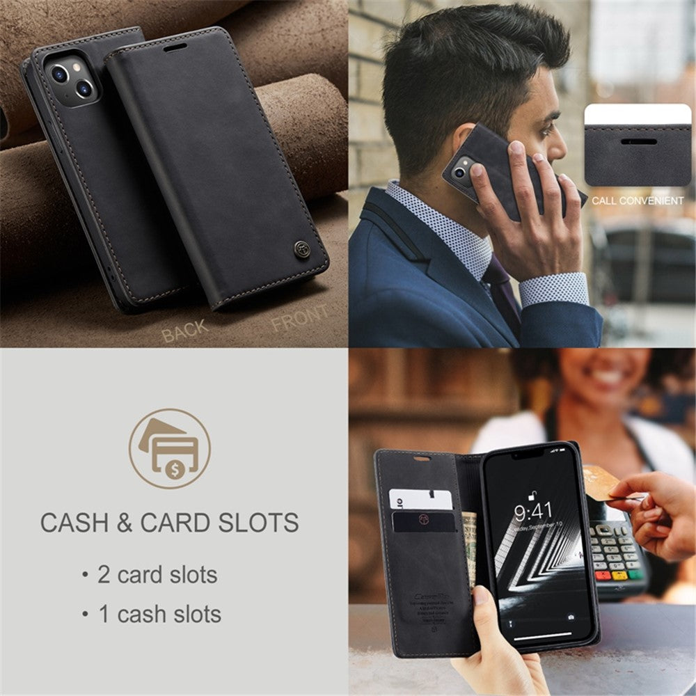 CASEME 013 Series for iPhone 14 Plus 6.7 inch  Shockproof Flip Case Anti-wear PU Leather Wallet Cover Stand Magnetic Auto-absorbed Shell