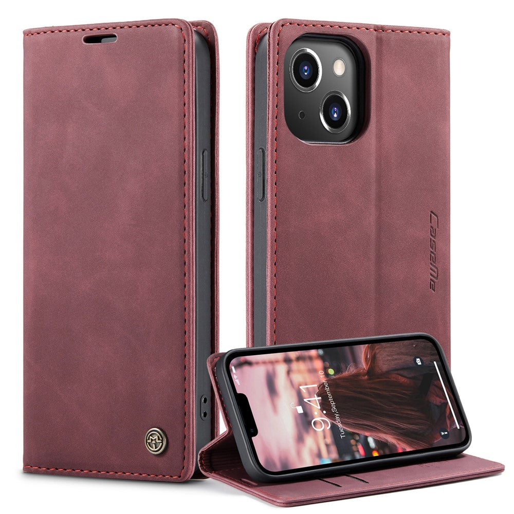 CASEME 013 Series for iPhone 14 Plus 6.7 inch  Shockproof Flip Case Anti-wear PU Leather Wallet Cover Stand Magnetic Auto-absorbed Shell