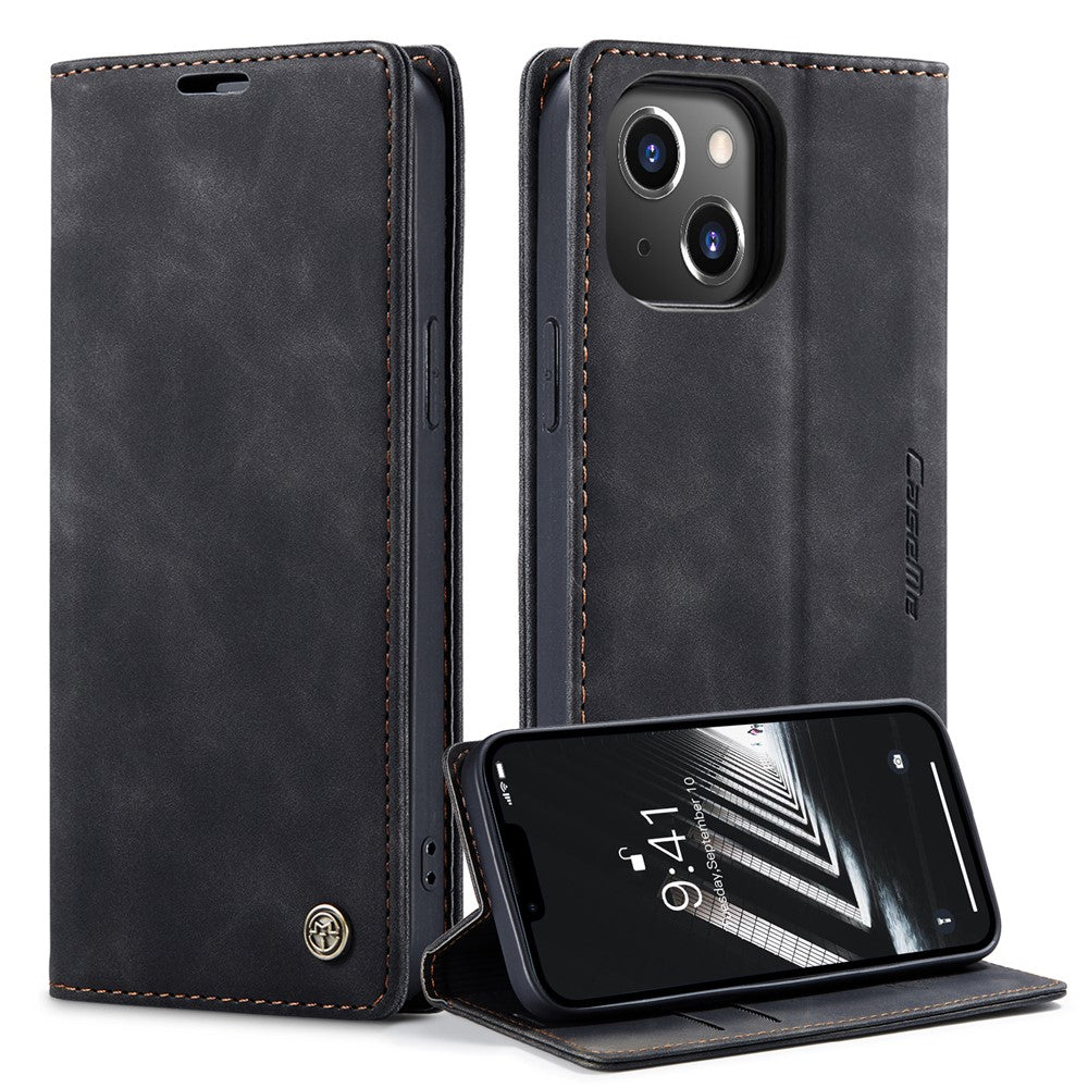 CASEME 013 Series for iPhone 14 6.1 inch Shockproof PU Leather Wallet Case Magnetic Auto-absorbed Stand Phone Cover