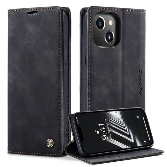 CASEME 013 Series for iPhone 14 6.1 inch Shockproof PU Leather Wallet Case Magnetic Auto-absorbed Stand Phone Cover